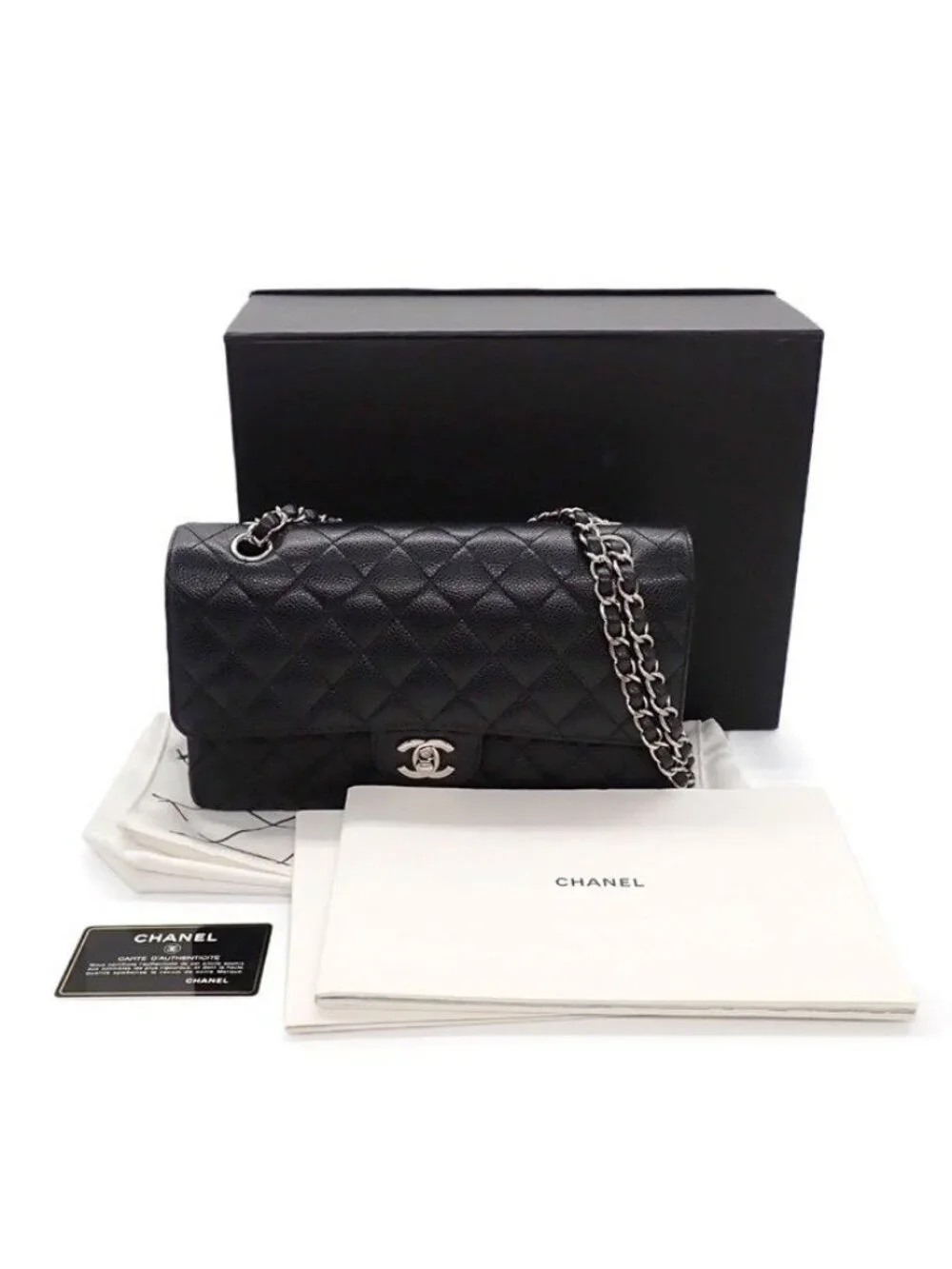 Chanel Shoulder Bag Quilted 25 11.12 Classic Black Caviar Leather